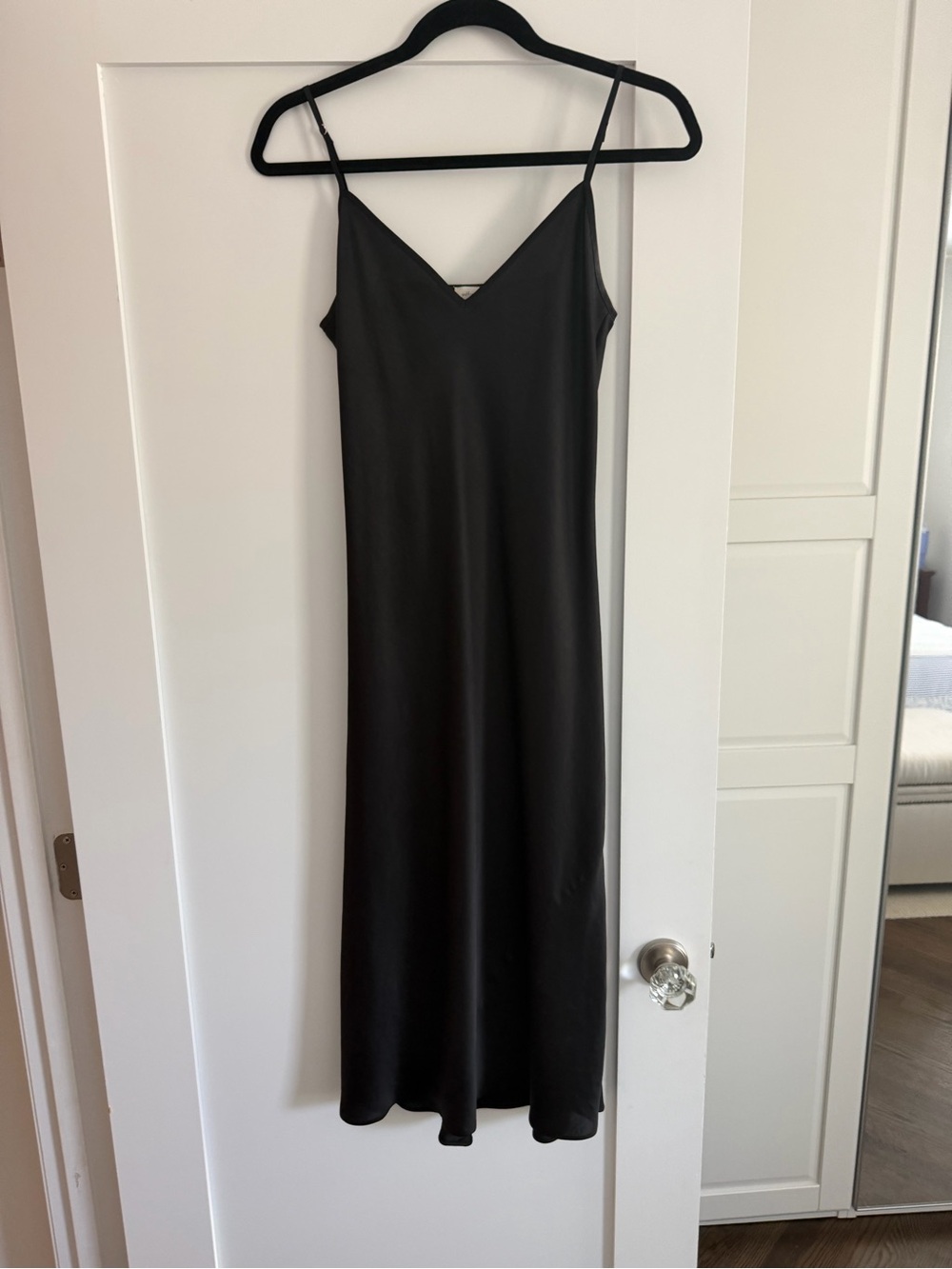 Wilfred Black Satin Slip Dress with V-Neck